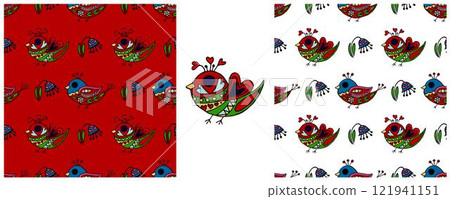 Folk ornament. Set Seamless Patterns 121941151