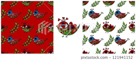 Folk ornament. Set Seamless Patterns 121941152