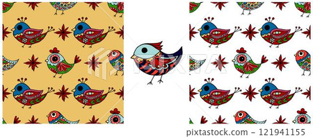 Folk ornament. Set Seamless Patterns 121941155