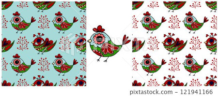 Folk ornament. Set Seamless Patterns 121941166