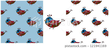 Folk ornament. Set Seamless Patterns 121941169