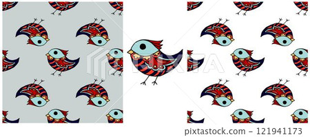 Folk ornament. Set Seamless Patterns 121941173