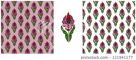 Folk ornament. Set Seamless Patterns 121941177