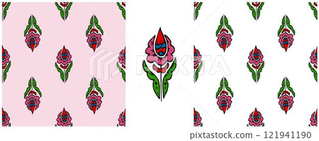 Folk ornament. Set Seamless Patterns 121941190