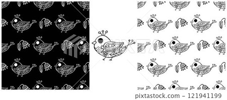 Folk ornament. Monochrome Seamless Patterns 121941199