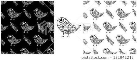 Folk ornament. Monochrome Seamless Patterns 121941212