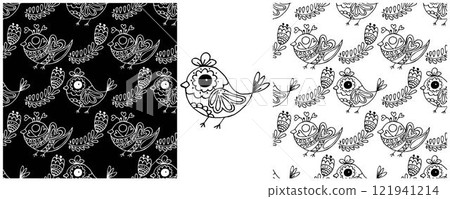 Folk ornament. Monochrome Seamless Patterns 121941214