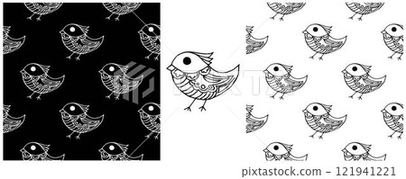 Folk ornament. Monochrome Seamless Patterns 121941221