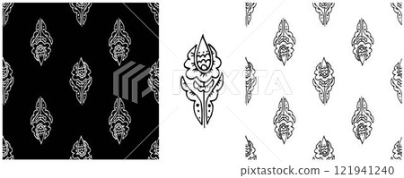 Folk ornament. Monochrome Seamless Patterns 121941240