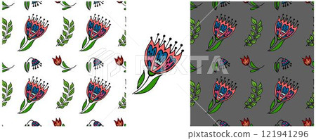 Folk ornament. Set Seamless Patterns Folk ornament. Set Seamless Patterns 121941296