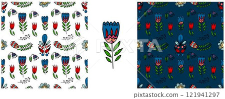 Folk ornament. Set Seamless Patterns Folk ornament. Set Seamless Patterns 121941297