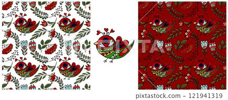 Folk ornament. Set Seamless Patterns Folk ornament. Set Seamless Patterns 121941319