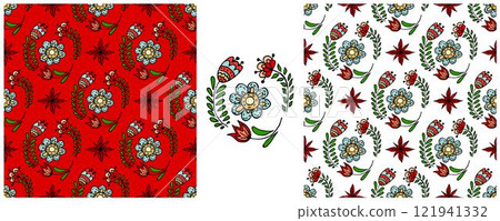 Folk ornament. Set Seamless Patterns Folk ornament. Set Seamless Patterns 121941332