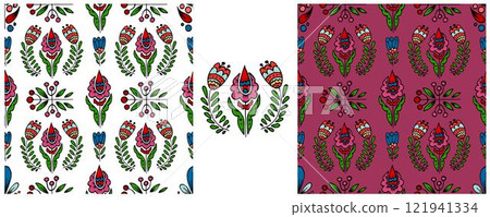 Folk ornament. Set Seamless Patterns Folk ornament. Set Seamless Patterns 121941334