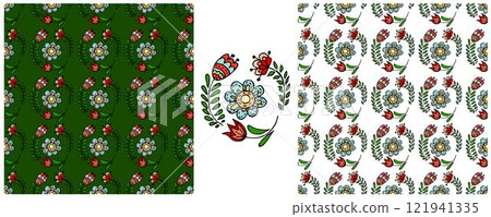 Folk ornament. Set Seamless Patterns Folk ornament. Set Seamless Patterns 121941335