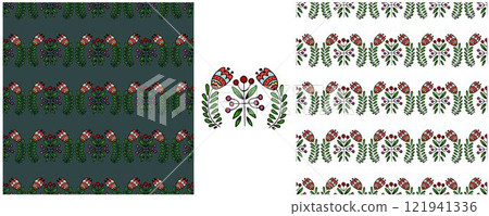 Folk ornament. Set Seamless Patterns 121941336