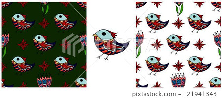 Folk ornament. Set Seamless Patterns Folk ornament. Set Seamless Patterns 121941343