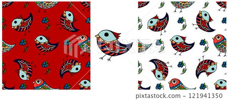 Folk ornament. Set Seamless Patterns Folk ornament. Set Seamless Patterns 121941350