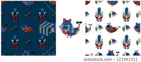 Folk ornament. Set Seamless Patterns 121941351