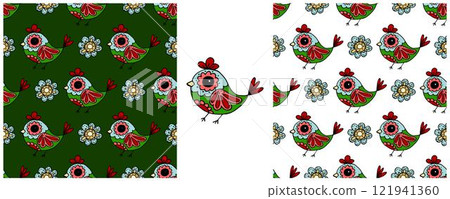Folk ornament. Set Seamless Patterns Folk ornament. Set Seamless Patterns 121941360