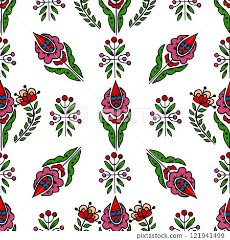 Seamless pattern. Folk ornament. Pattern in hand drawn style Seamless pattern. Folk ornament. Pattern in hand drawn style 121941499