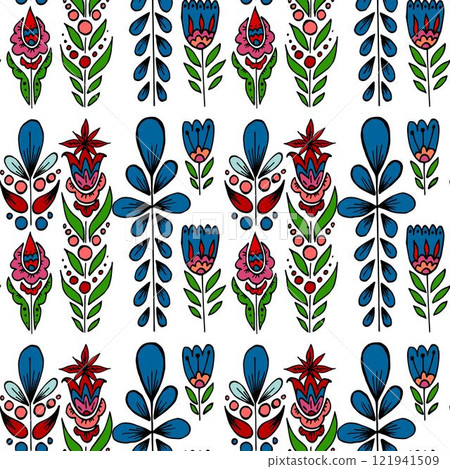 Seamless pattern. Folk ornament. Pattern in hand drawn style 121941509