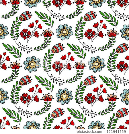 Seamless pattern. Folk ornament. Pattern in hand drawn style 121941539