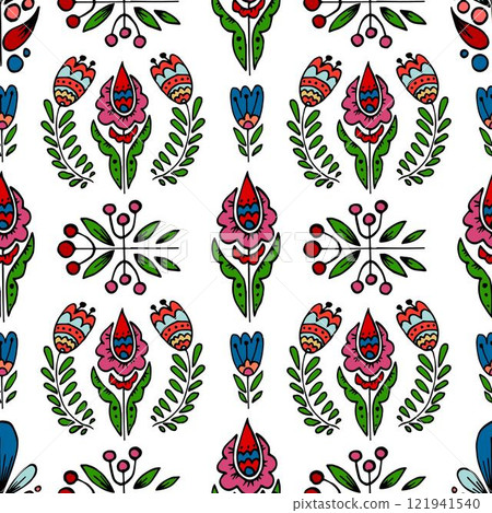 Seamless pattern. Folk ornament. Pattern in hand drawn style 121941540