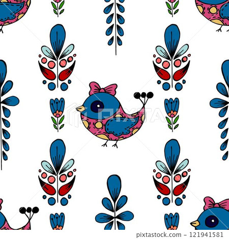 Seamless pattern. Folk ornament. Pattern in hand drawn style 121941581
