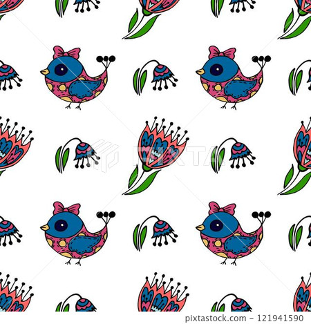 Seamless pattern. Folk ornament. Pattern in hand drawn style Seamless pattern. Folk ornament. Pattern in hand drawn style 121941590