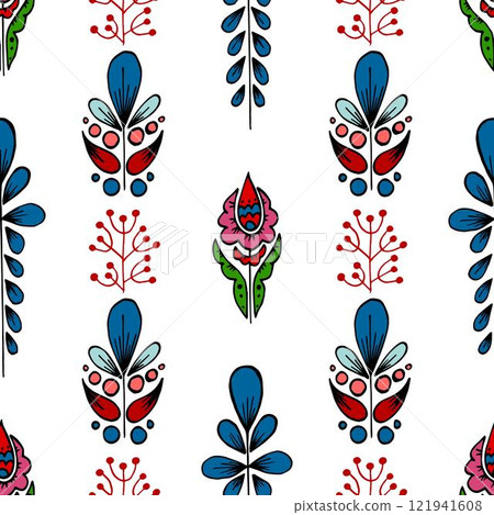 Seamless pattern. Folk ornament. Pattern in hand drawn style Seamless pattern. Folk ornament. Pattern in hand drawn style 121941608
