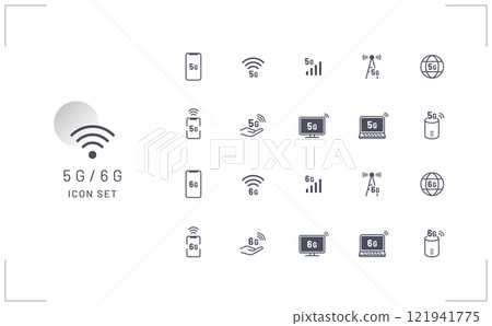 5G/6G下一代通訊向量圖示集素材 121941775