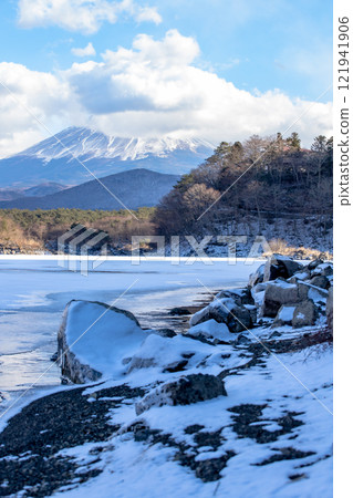 Lake Chuzenji and frozen river in Nikko in winter Lake Chuzenji and frozen river in Nikko in winter 121941906