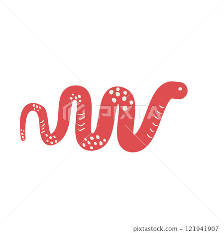 Snake movement Chinese New Years symbol. Cny zodiac snake lunar 2025 isolated on white background. Vector hand drawn flat illustration 121941907