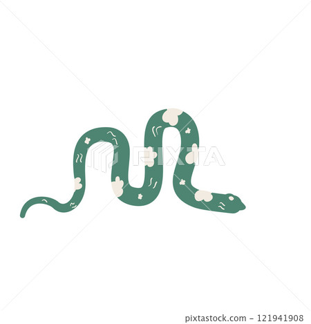 Green snake Chinese New Years symbol. Cny zodiac snake lunar 2025 isolated on white background. Vector hand drawn flat illustration 121941908