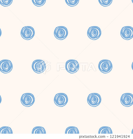 Polka dots seamless pattern crayon drawn. Circle confetti endless background. Birthday round points by pencil repeat cover. Scribble spots marker draw. Vector surface design festive motif. 121941924