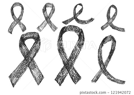 Crayon awareness ribbons set. Symbol of solidarity campaign doodle isolated on white background. elements. Vector drawn by pencil illustration Crayon awareness ribbons set. Symbol of solidarity campaign doodle isolated on white background. elements. Vector drawn by pencil illustration 121942072