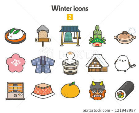 A collection of Japanese-style winter icons 121942987
