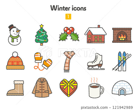 西式冬季圖標集合 西式冬季圖標集合 121942989
