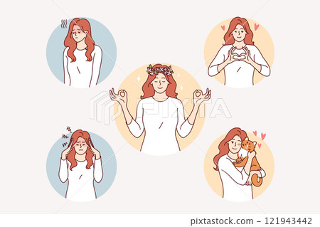 Woman uses meditation to get rid of depression and gain mental balance in life 121943442