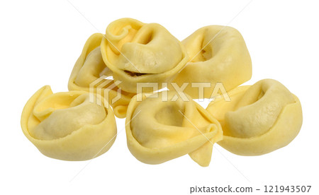Raw tortellini on isolated background, close up Raw tortellini on isolated background, close up 121943507