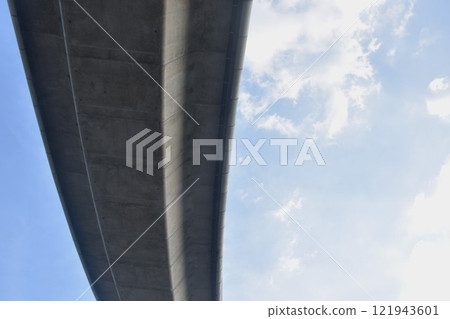 under curved way on highway with blue sky background in Thailand 121943601