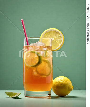 Refreshing Lemon-Lime Iced Tea in Minimalist Setup 121943612