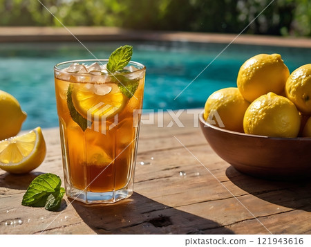 Iced Lemon Tea by the Poolside 121943616