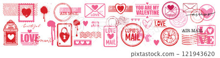 Valentine day love stamp set, February mail print vector romantic collection, heart vintage sign. Valentine day love stamp set, February mail print vector romantic collection, heart vintage sign. 121943620