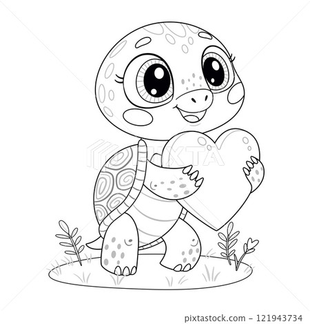Cute turtle line art. Pet character Hand drawn trendy coloring book valentine illustration. 121943734