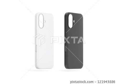 Blank black and white matte phone case mockup, half-turned view Blank black and white matte phone case mockup, half-turned view 121943886