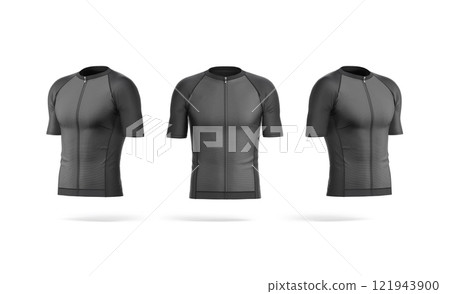 Blank black cycling zip jersey mockup, front and side view 121943900