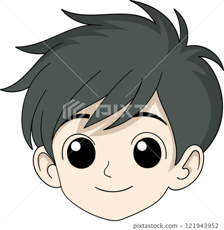 Smiling Cartoon Boy Face with Stylish Hair for Avatar Design 121943952