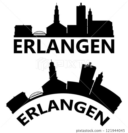 Erlangen Germany city skyline silhouette. Erlangen skyline sign. Landscape City Design. flat style. Erlangen Germany city skyline silhouette. Erlangen skyline sign. Landscape City Design. flat style. 121944045